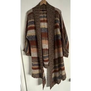 Splendid Boho Knit Open Front Cardigan Stripes Neutral Fall colors Wool Blend